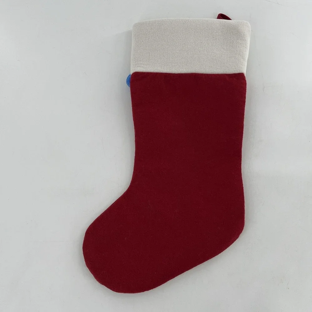 Rare‎ Pottery Barn Felt Christmas Stocking Reindeer Poms Fleece Cuff Stitch, 22